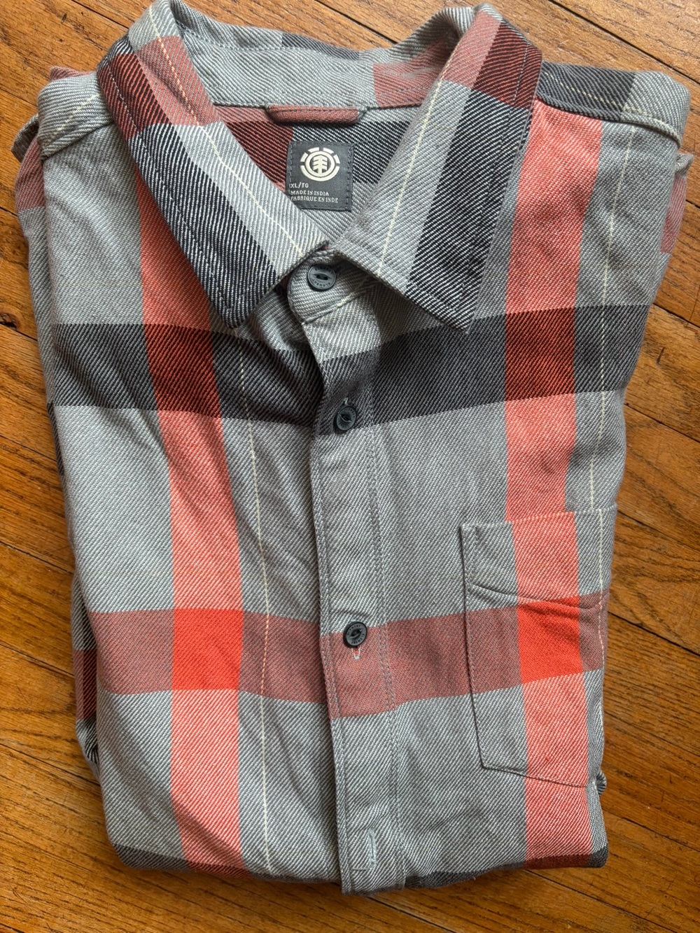 Element Men's Gray and Red Plaid Long-Sleeve Button-Down Shirt